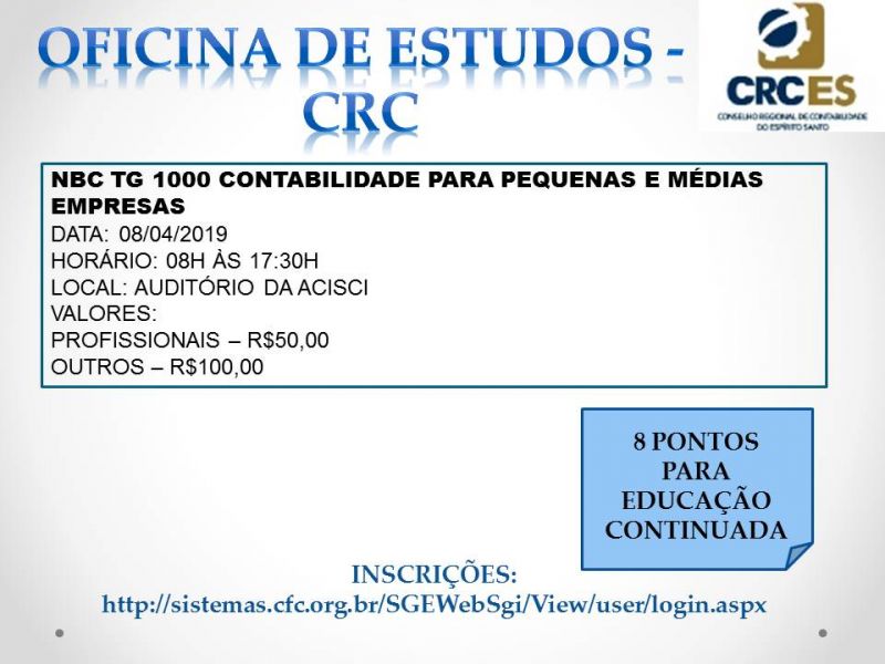 OFICINA DE ESTUDOS CRC - NBC TG 1000 CONTABILIDADE PARA PEQUENAS E MÉDIAS EMPRESAS
